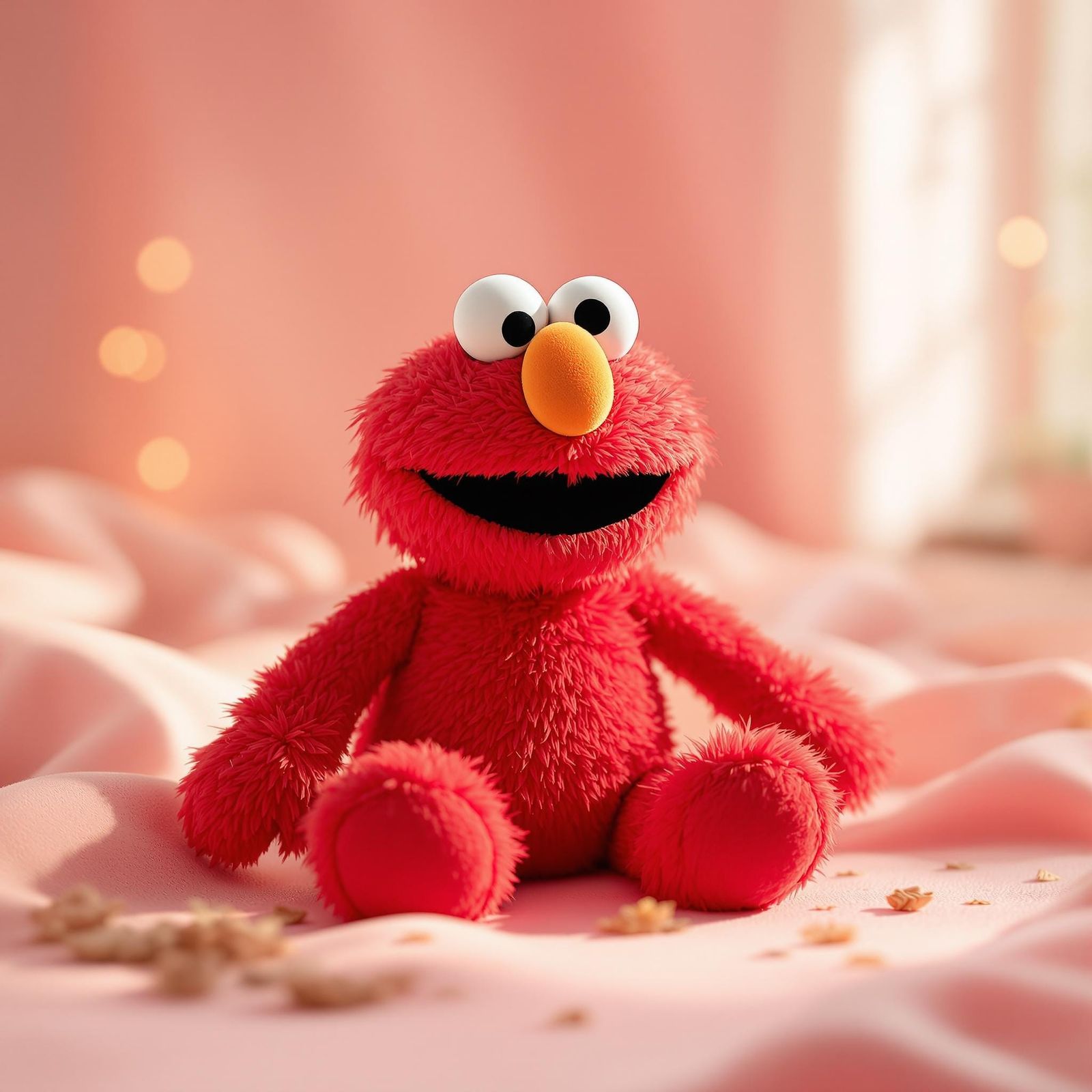 Brightly Colored Elmo Plush Toy in Playful Still-Life Settin...