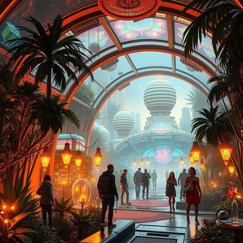 Thriving Martian City in Crystalline Biodomes: Art Deco Acce...