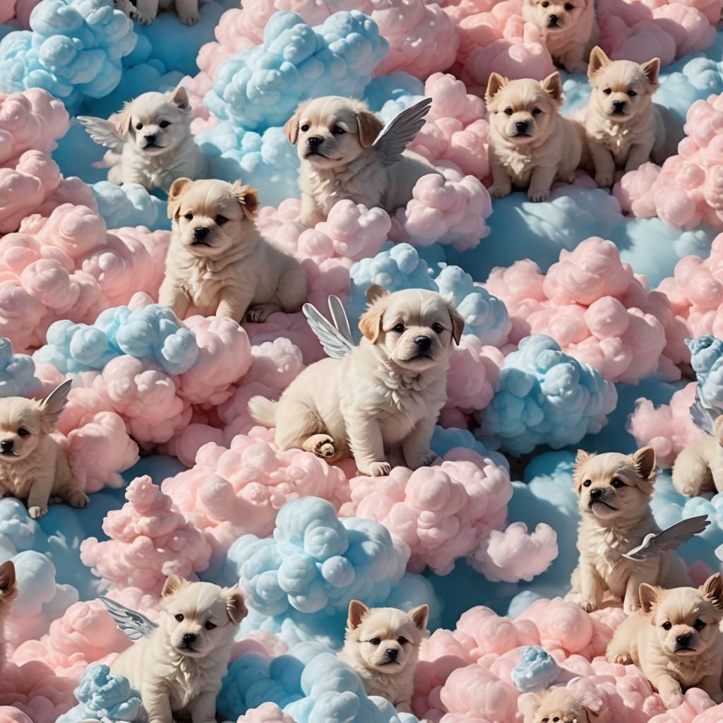 Winged Puppies Soaring Through Pastel Skies
