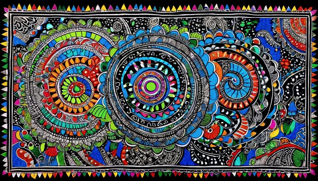 Madhubani Zentangle Art Illuminated by Blacklight
