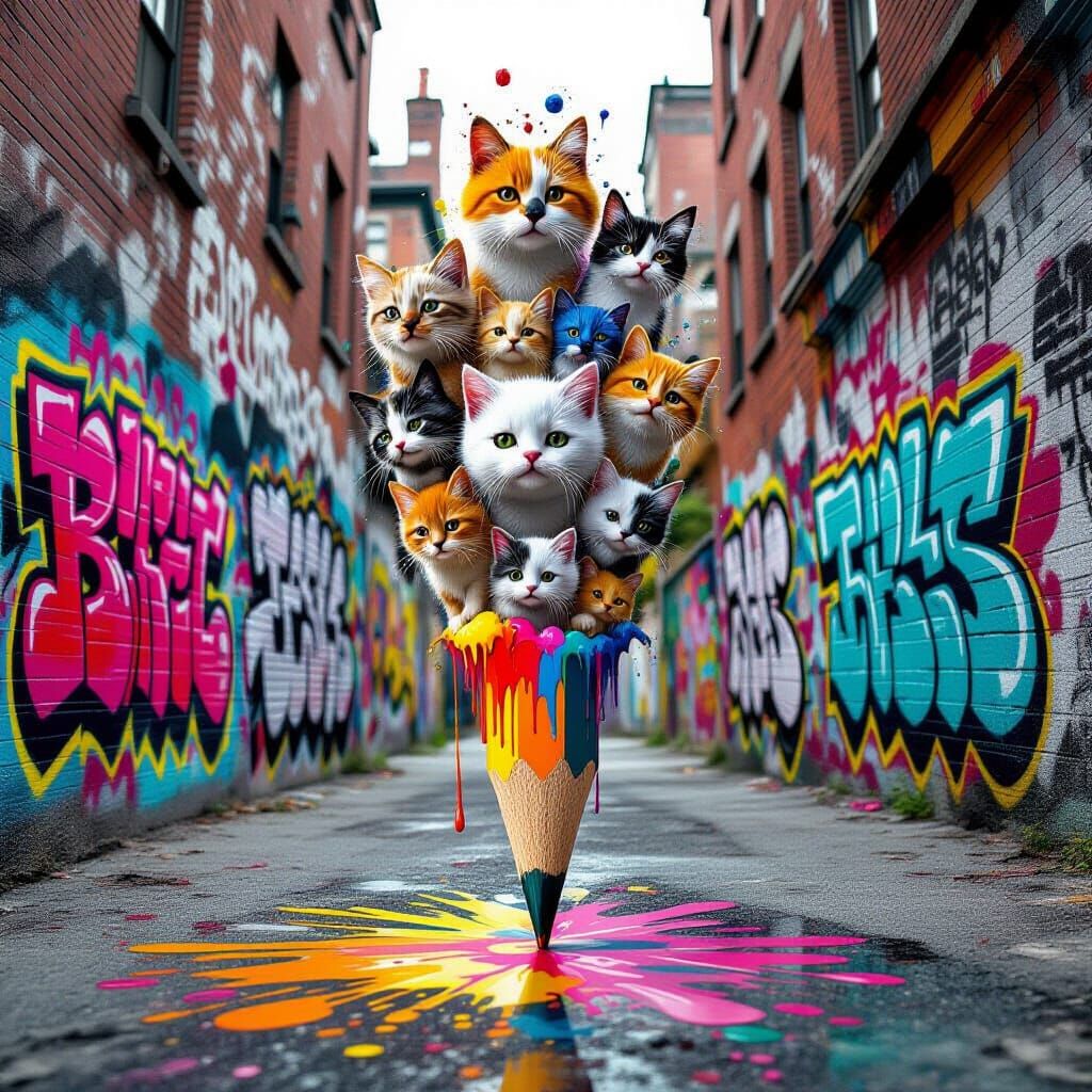 Animals Emerging from Pencil Tip in Street Art Style