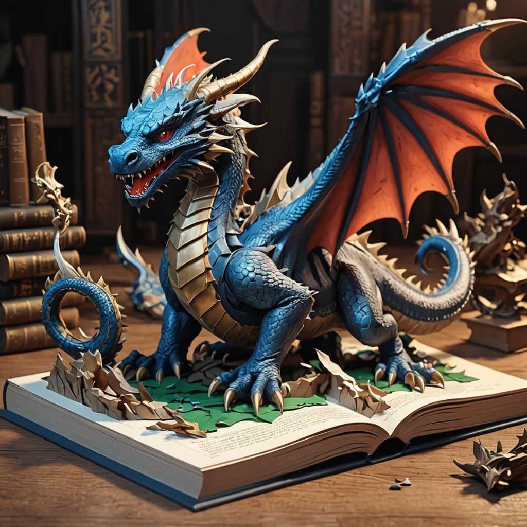 Detailed 3D Anime Dragon Pop-Up Book Art