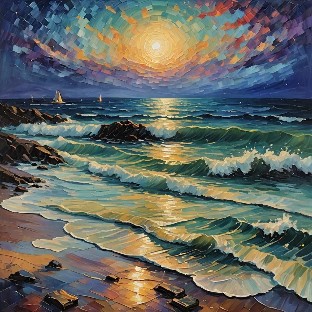 Seaside Summer Night in Expressionist Impasto Style