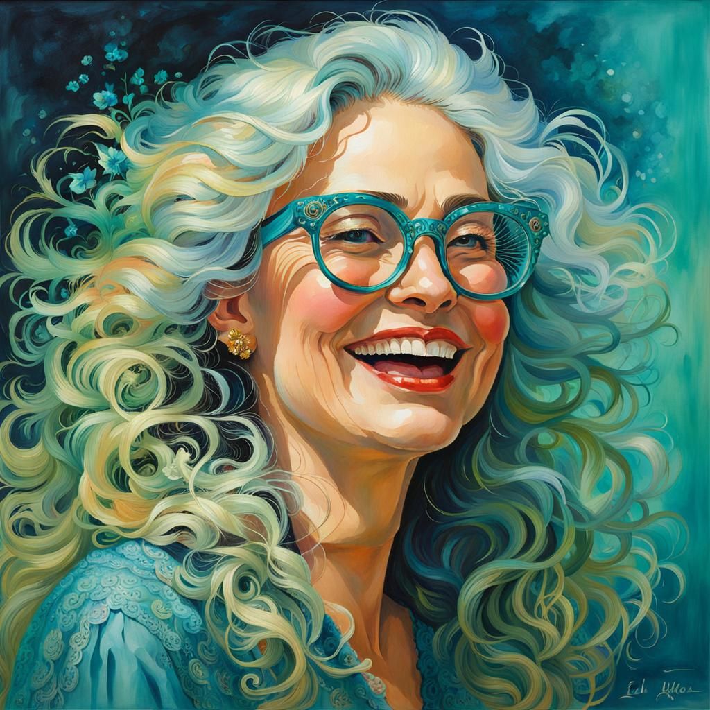 Neo-Impressionist Portrait of a Laughing Woman