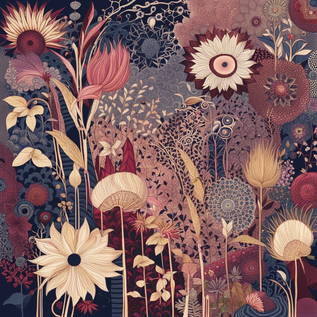 Pointillist Garden of Unseen Flowers in Digital Art