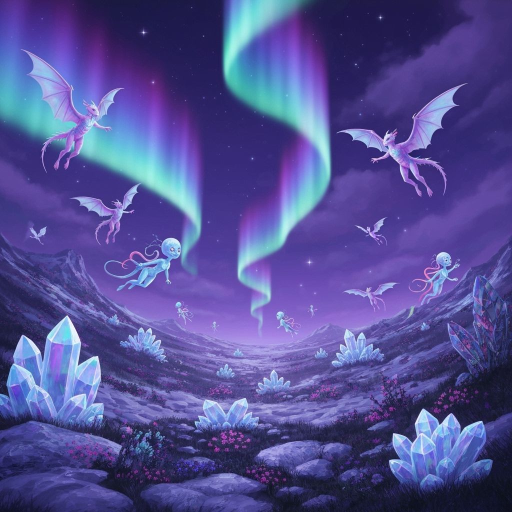 Bioluminescent Alien World with Crystalline Creatures