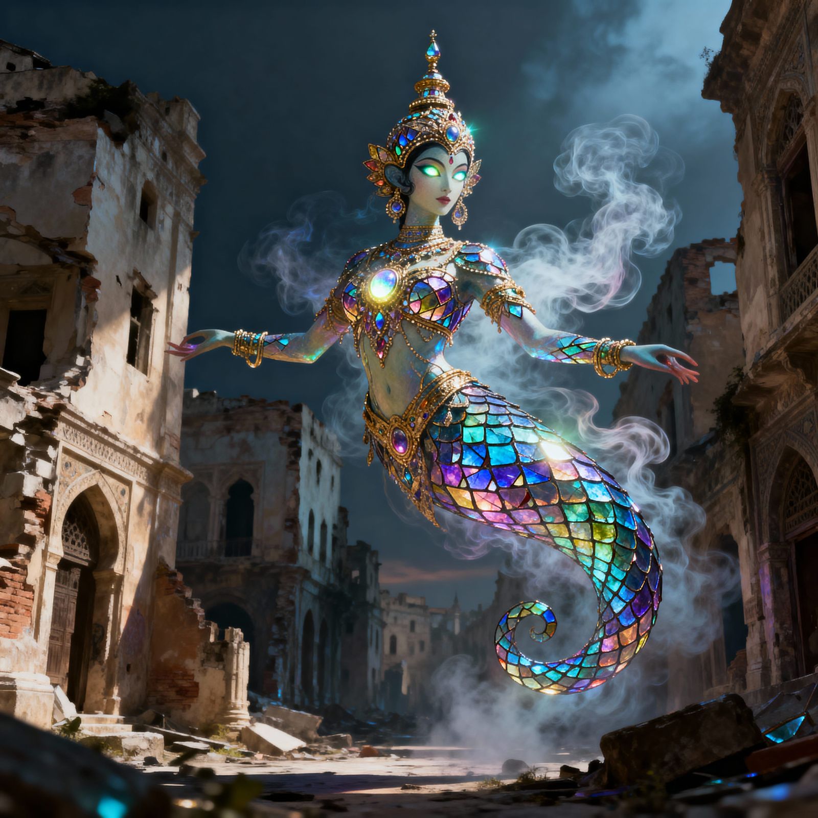 Surreal Djinn in Ruined City