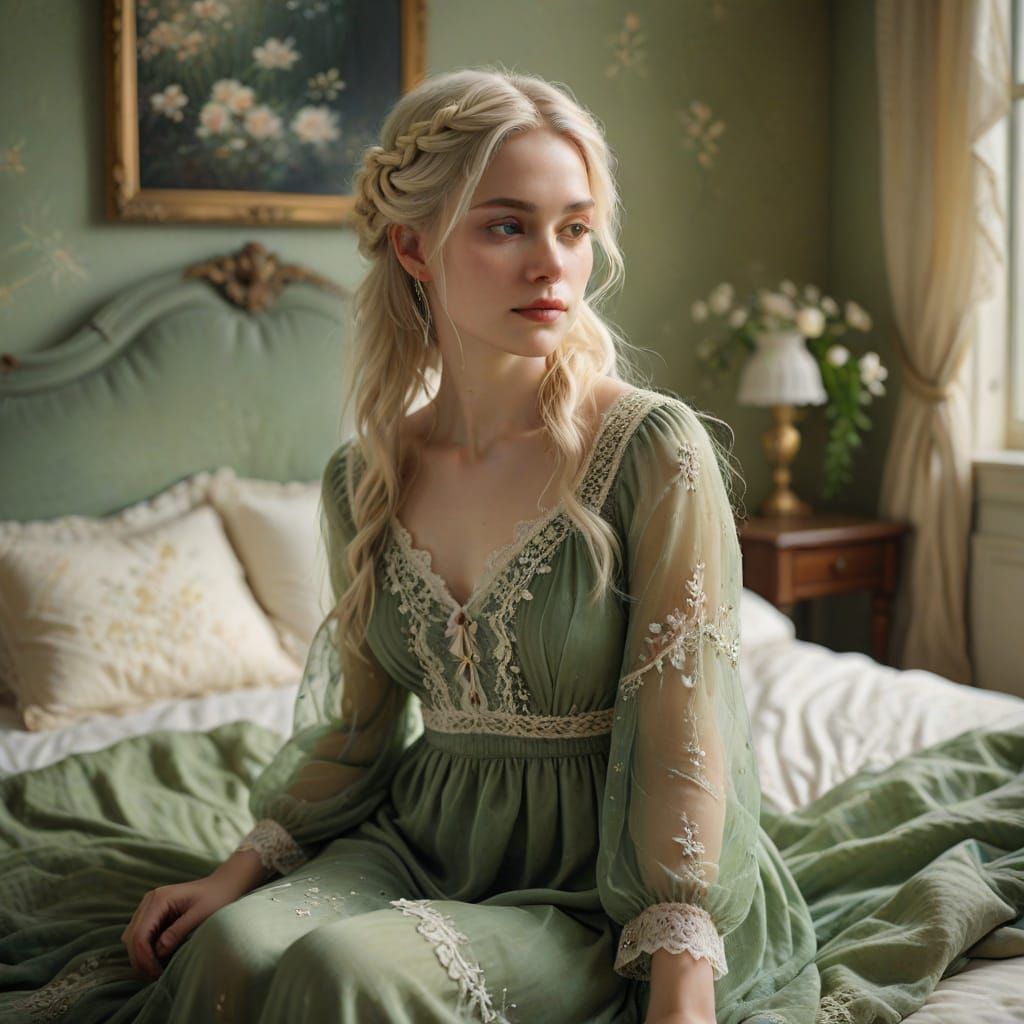 Young Woman in Soft Impressionist Portrait with Vibrant Blon...