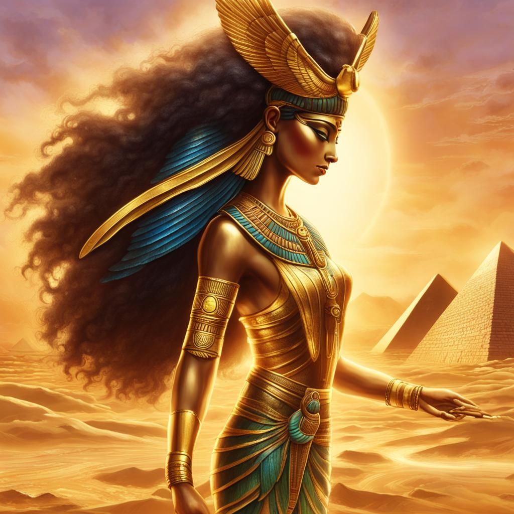 Golden Egyptian Goddesses with Wings