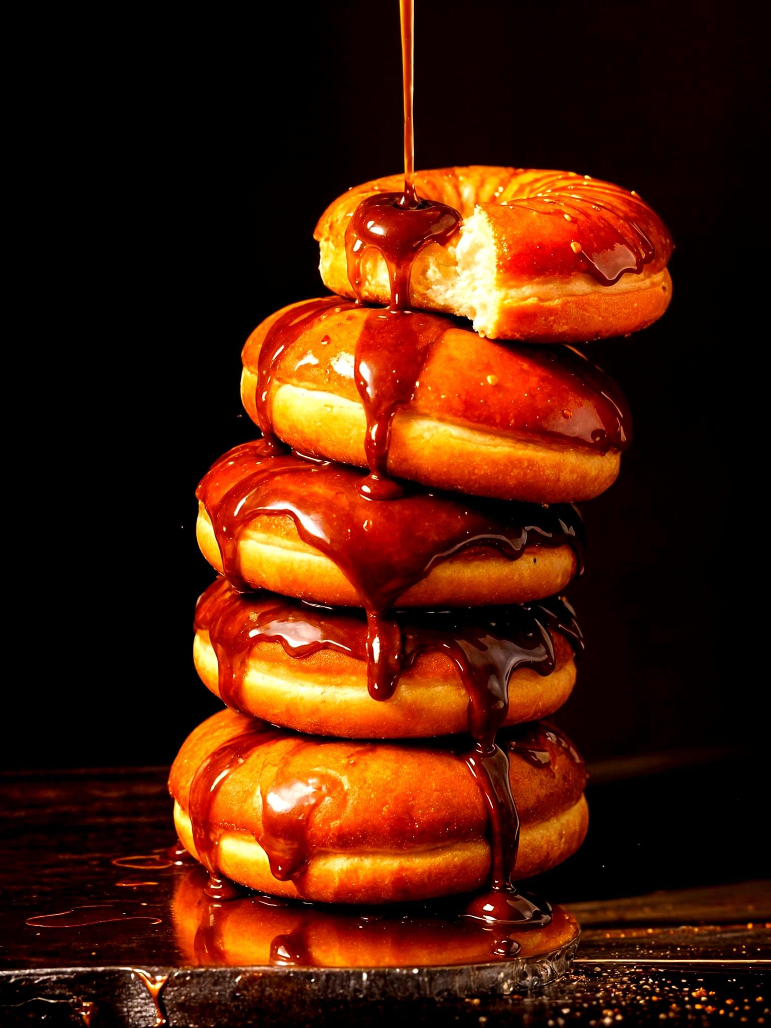 Dramatic Baroque Still Life of Leaning Donut Stack