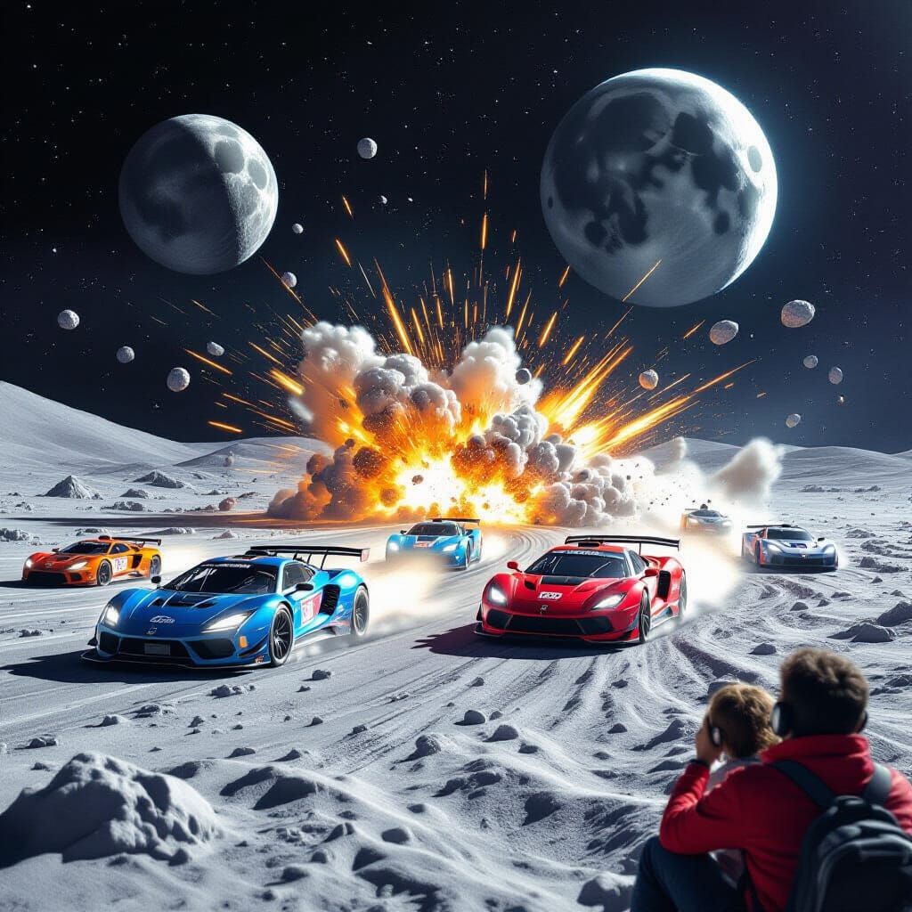 Lunar Car Race Disaster: Explosion and Spectator Fall