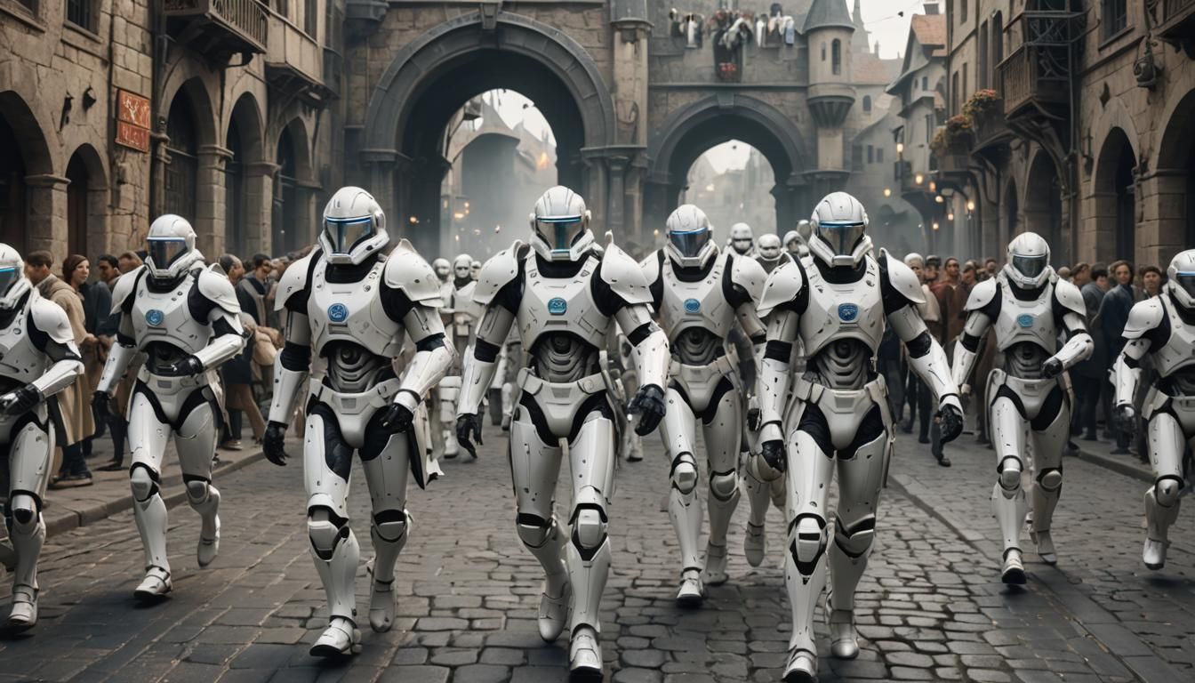 Androids Invade Medieval City Through Sci-Fi Portal