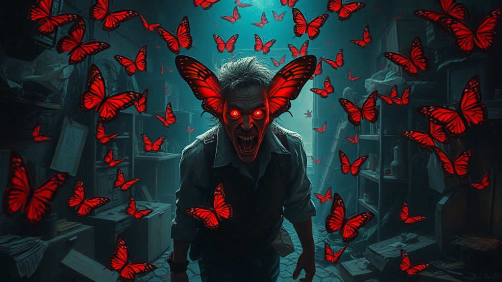 Madman in Butterfly Swarm: Surreal Matte Painting