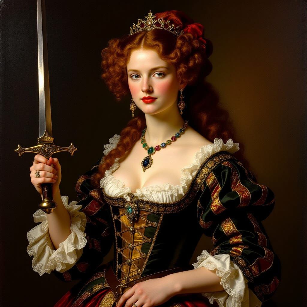Red-Haired Pirate Queen in Baroque Style
