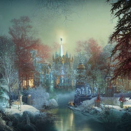 Whimsical Winter Wonderland in Golden Twilight
