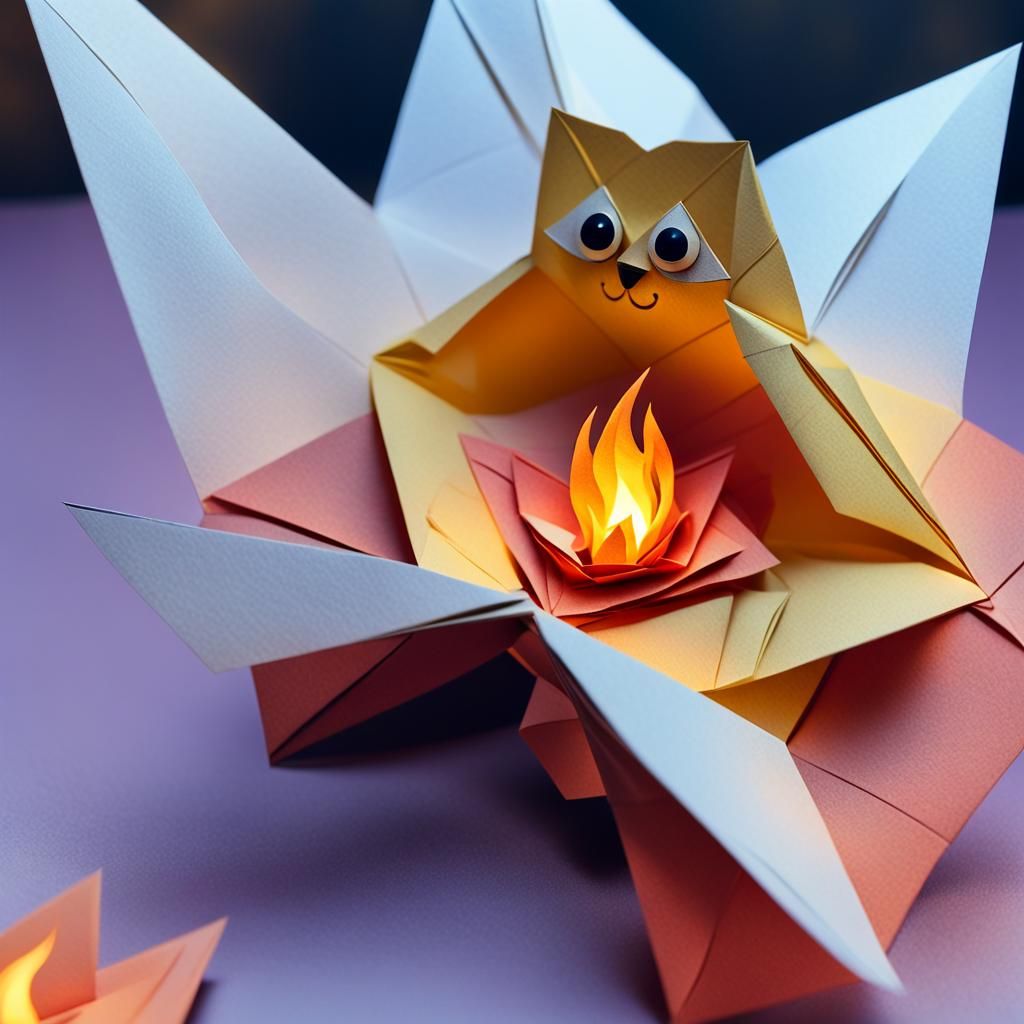 Whimsical Papercraft Scene: Calcifer's Llama in Warm Golden....
