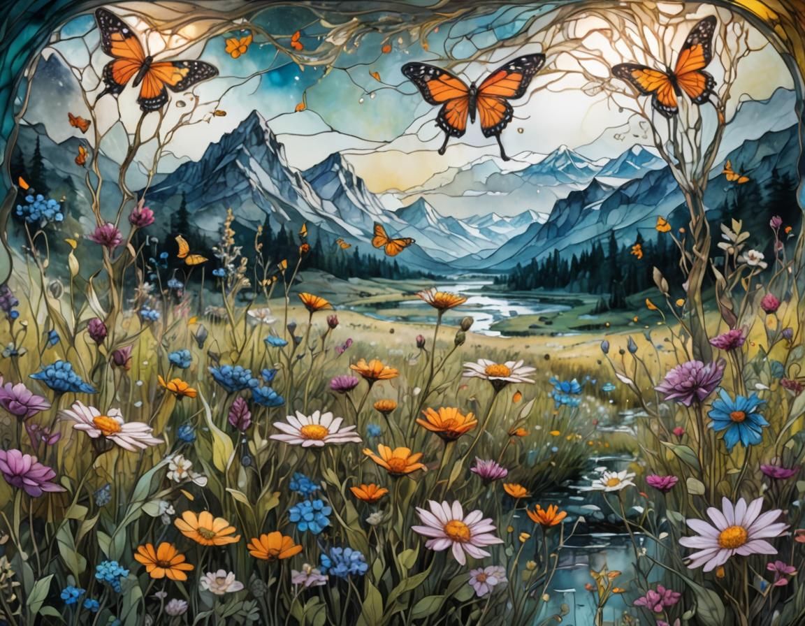 Resin Landscape Lamp in Digital Watercolor Style