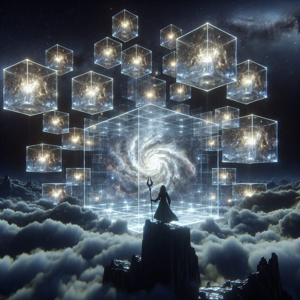 Mystical Cubes Above Ancient Warrior: Hyper-Realistic Image