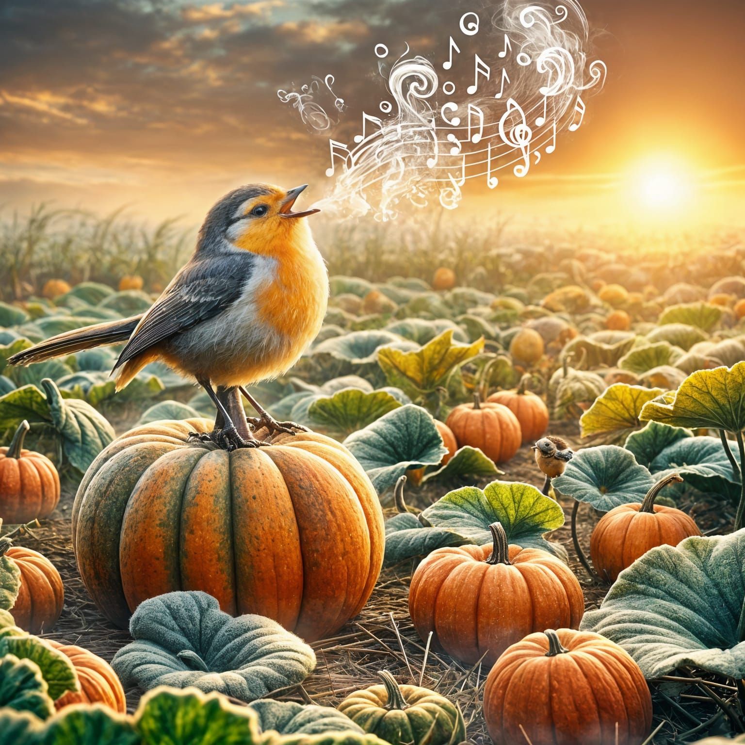 Bird's Autumn Song in a Pumpkin Patch