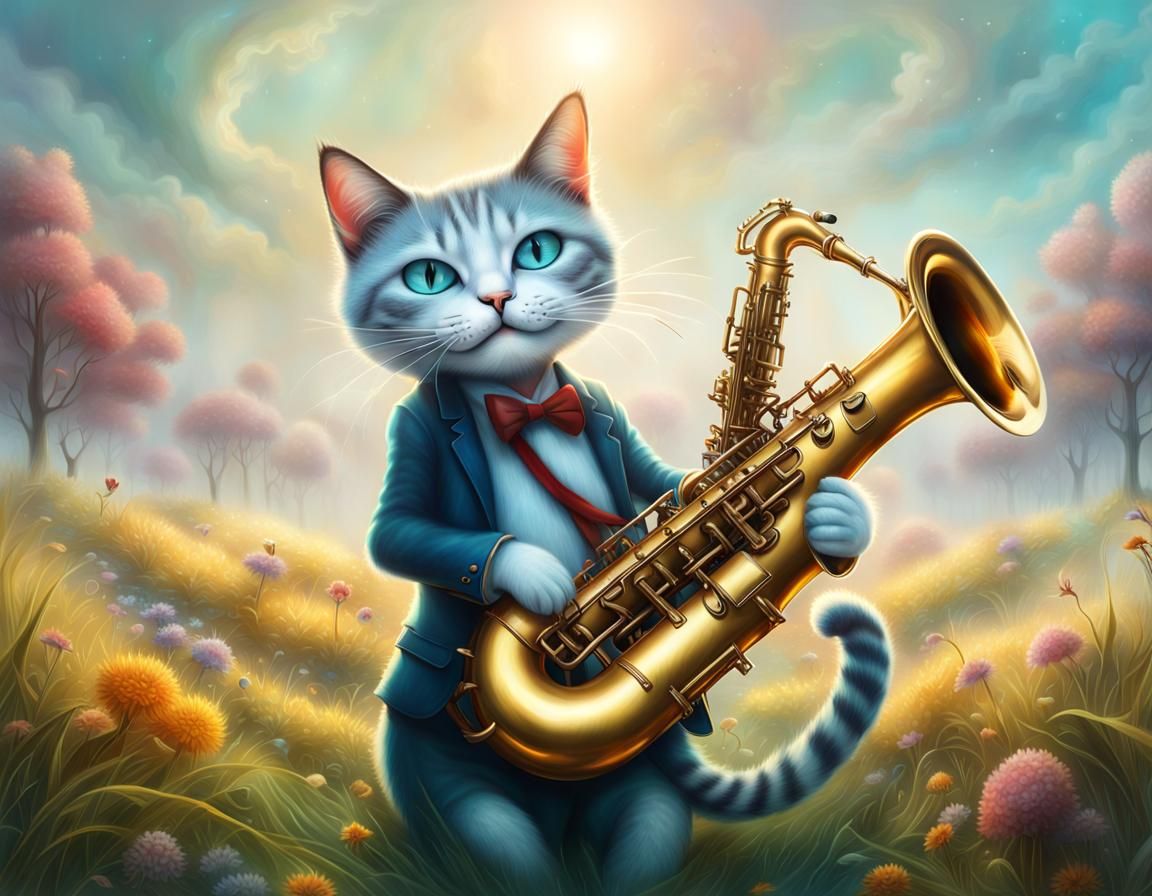 Boy and Cat in Saxophone, Ceccoli Style