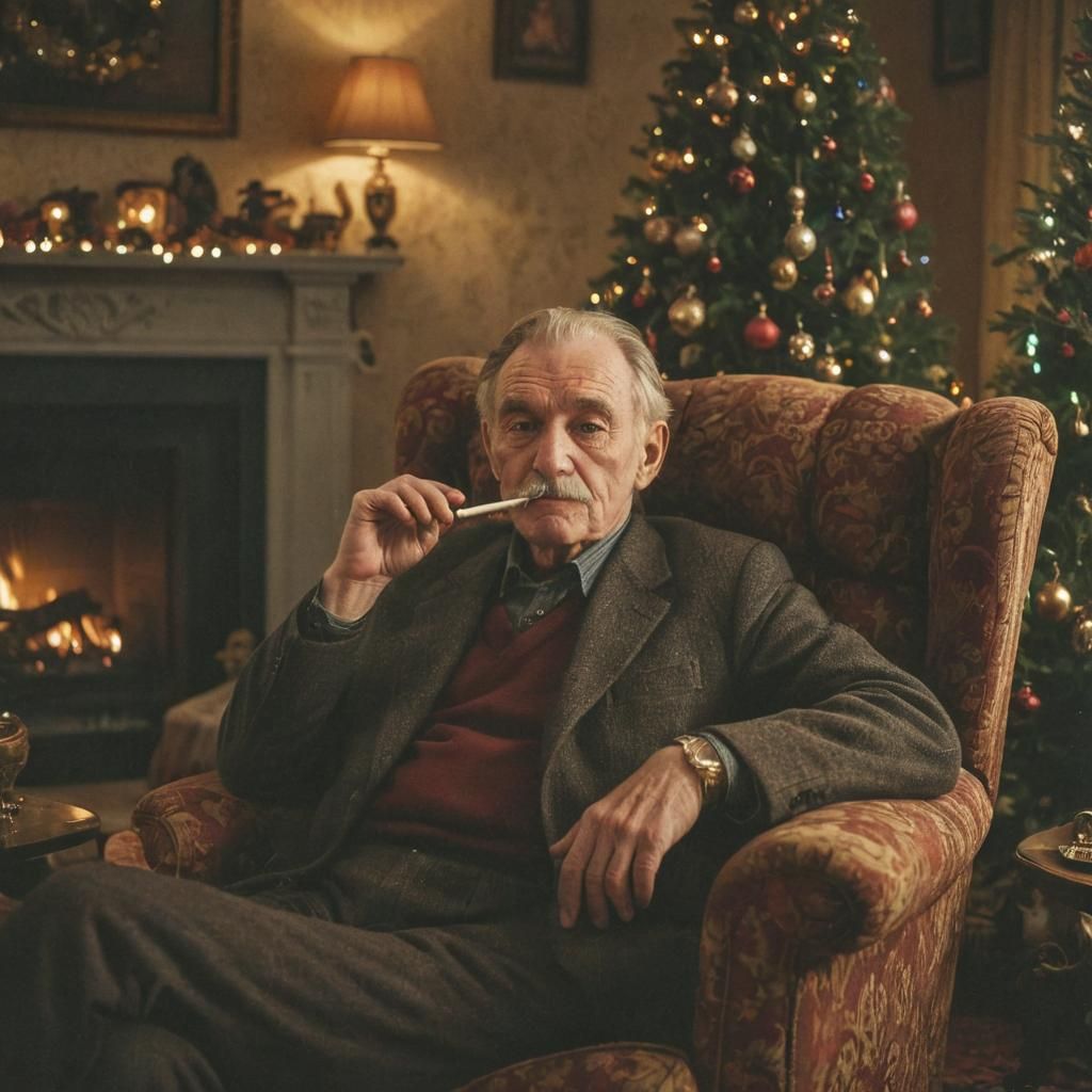 Vintage Christmas: Old Man in 1980s Living Room