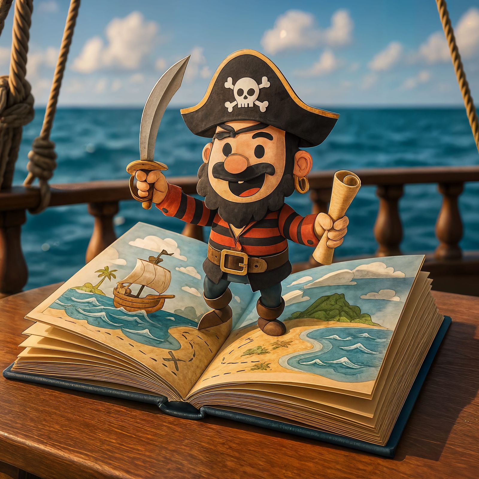 CGI Pirate Pop-Up Book on a Boat at Sea