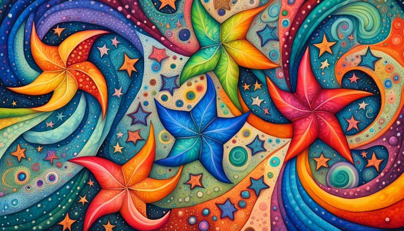 Cosmic Zentangle: Swirling Jelly Stars in Bright Colors