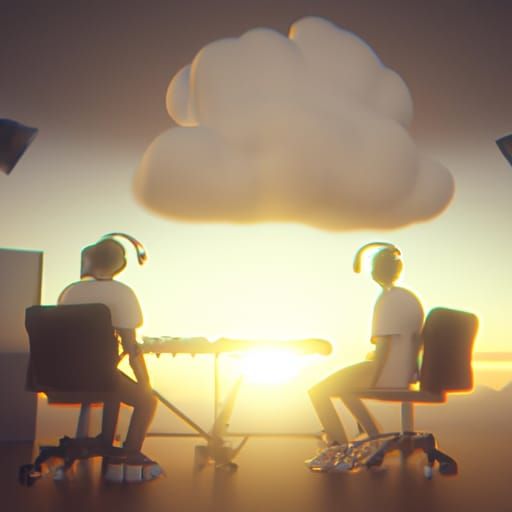 Heavenly Recording Studio in Clouds: 3D Render