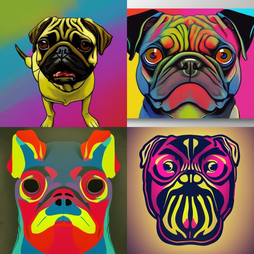 Hyperdetailed Pug in Pop Art Screen Print Style