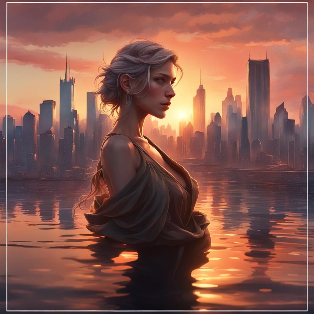 Sunset Cityscape: Hyperdetailed Concept Art