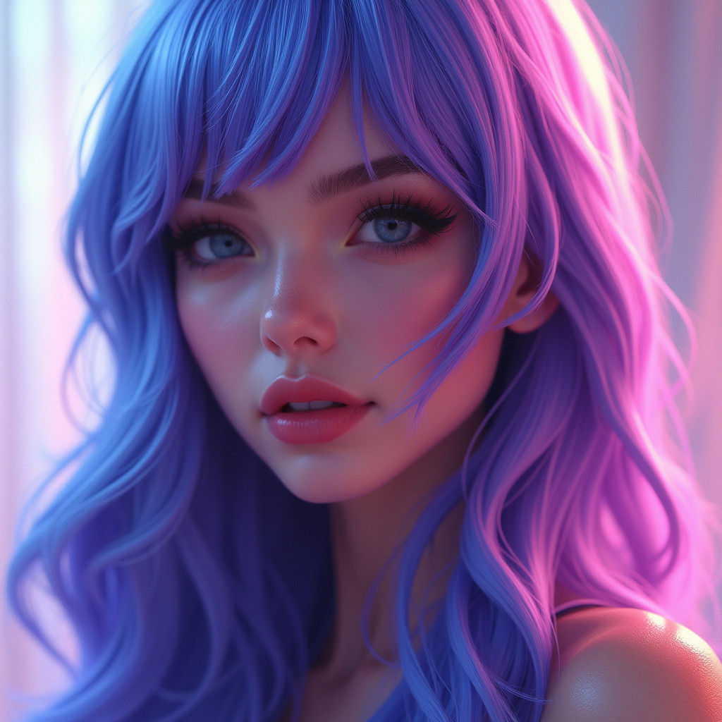 Trendy Hairstyle with Purple and Blue Highlights