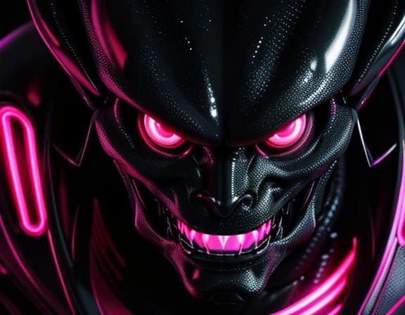 Close Up of Terrifying Alien with Many Eyes in Neon Glow