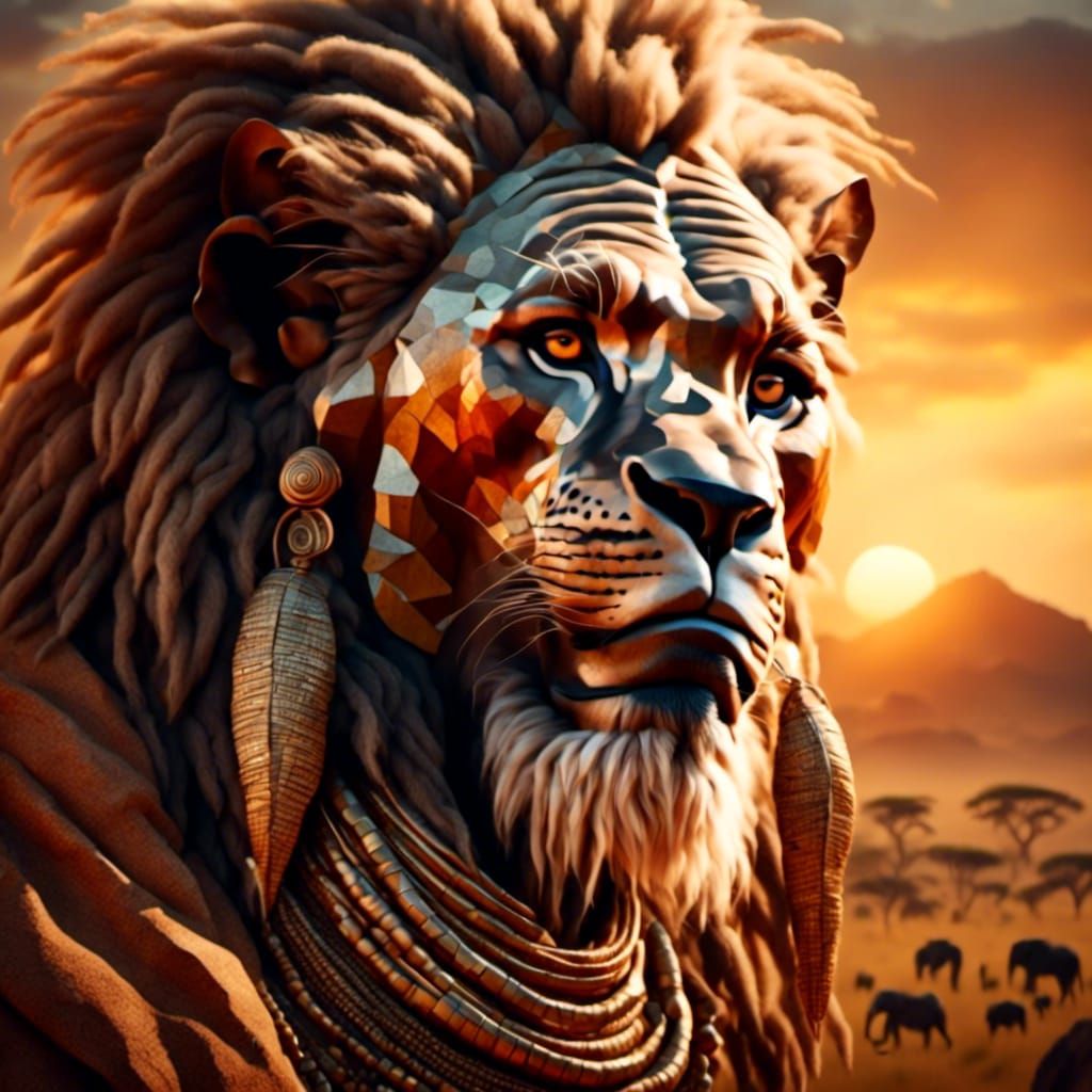 African Shaman Portrait in Serengeti Sunset