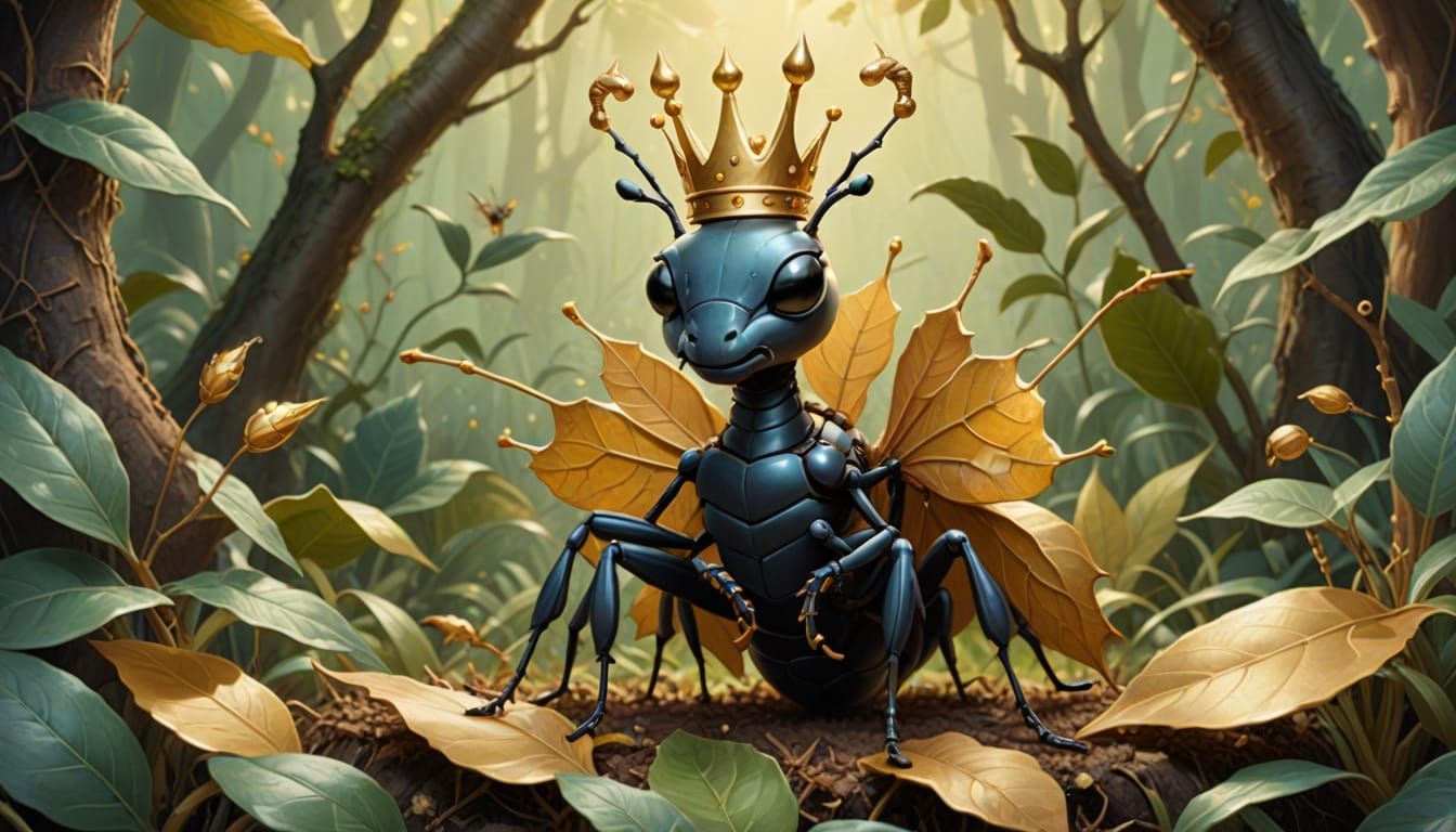 A giant Queen ant wearing a golden crown