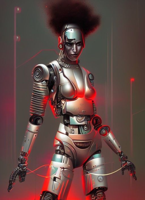 Female Cyborg Warrior in Cyberpunk Post-Apocalypse