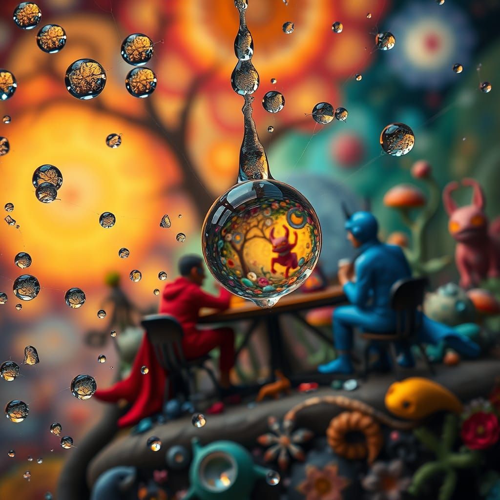 Dewdrop Utopia: Macro Shot in Psychedelic Style