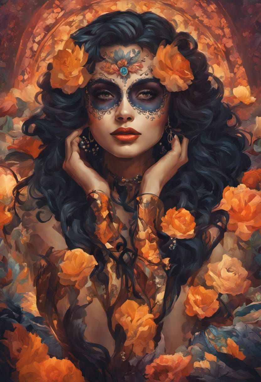 A young woman celebrating Día de los Muertos, Mexican style