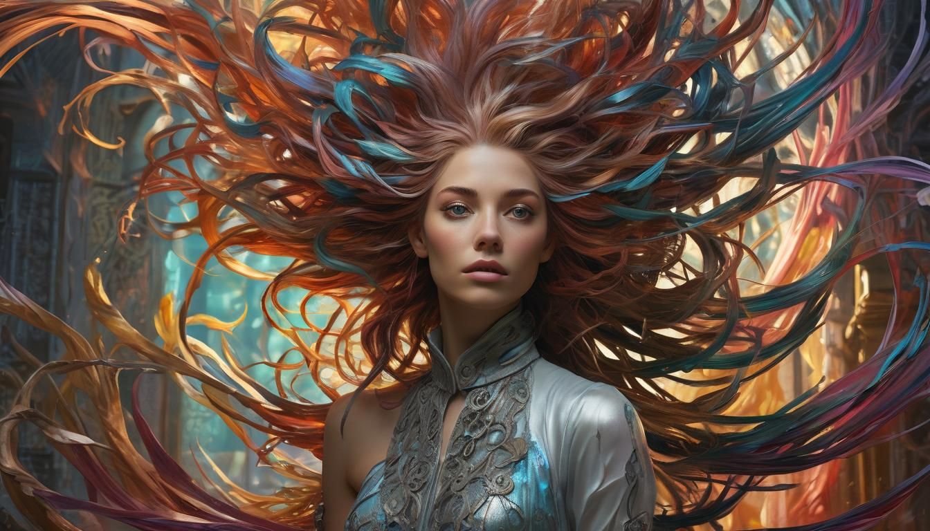 Woman with Stylized Hair in a Baroque Environment