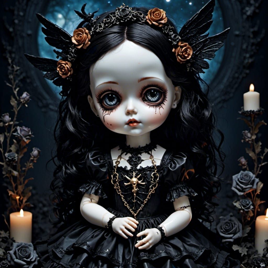 Eerie Doll Portrait in Spooky Style