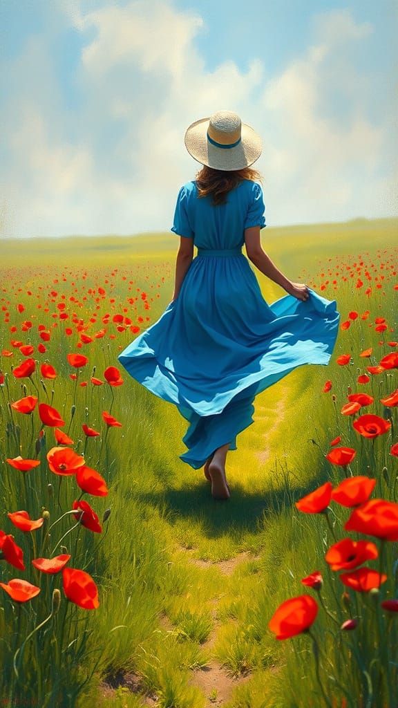 Woman in Poppies, Impressionist Style