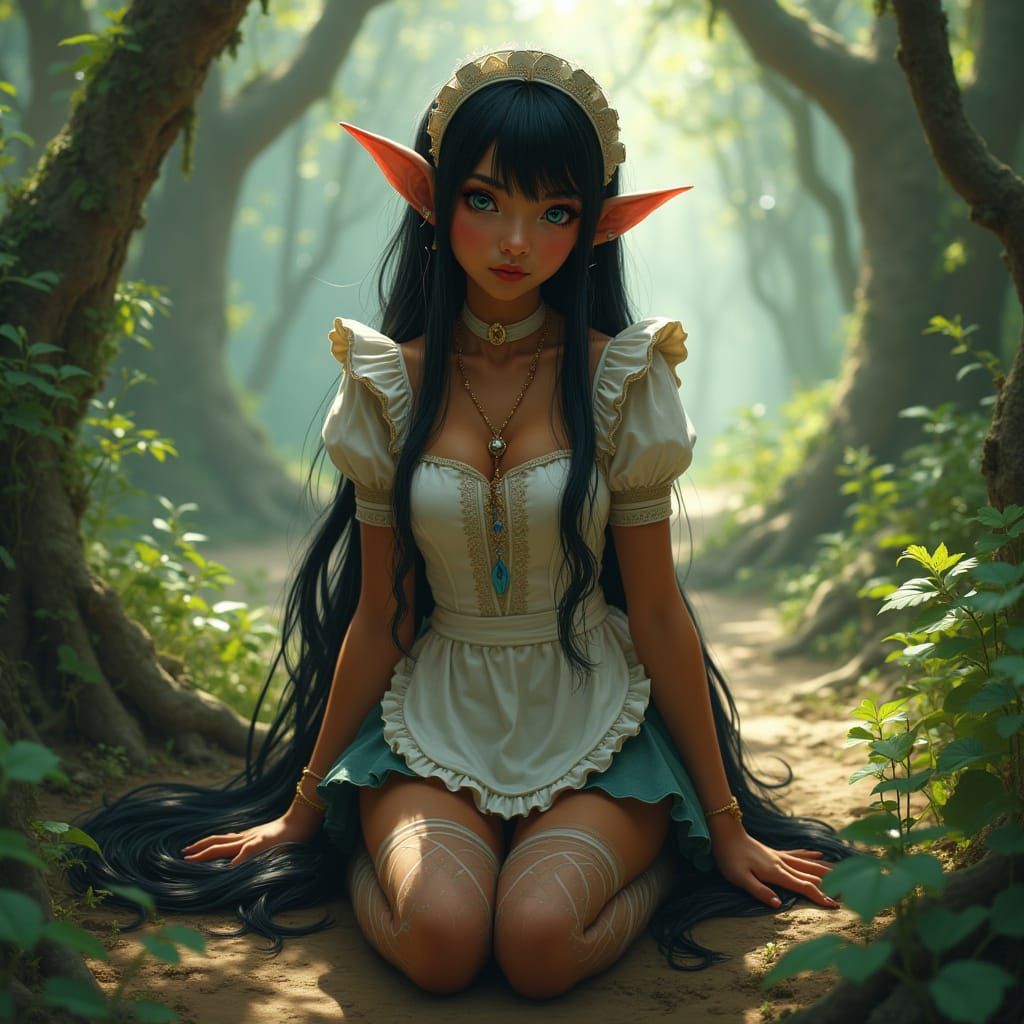 Enchanting Dark Elf Maiden in a Lush Forest