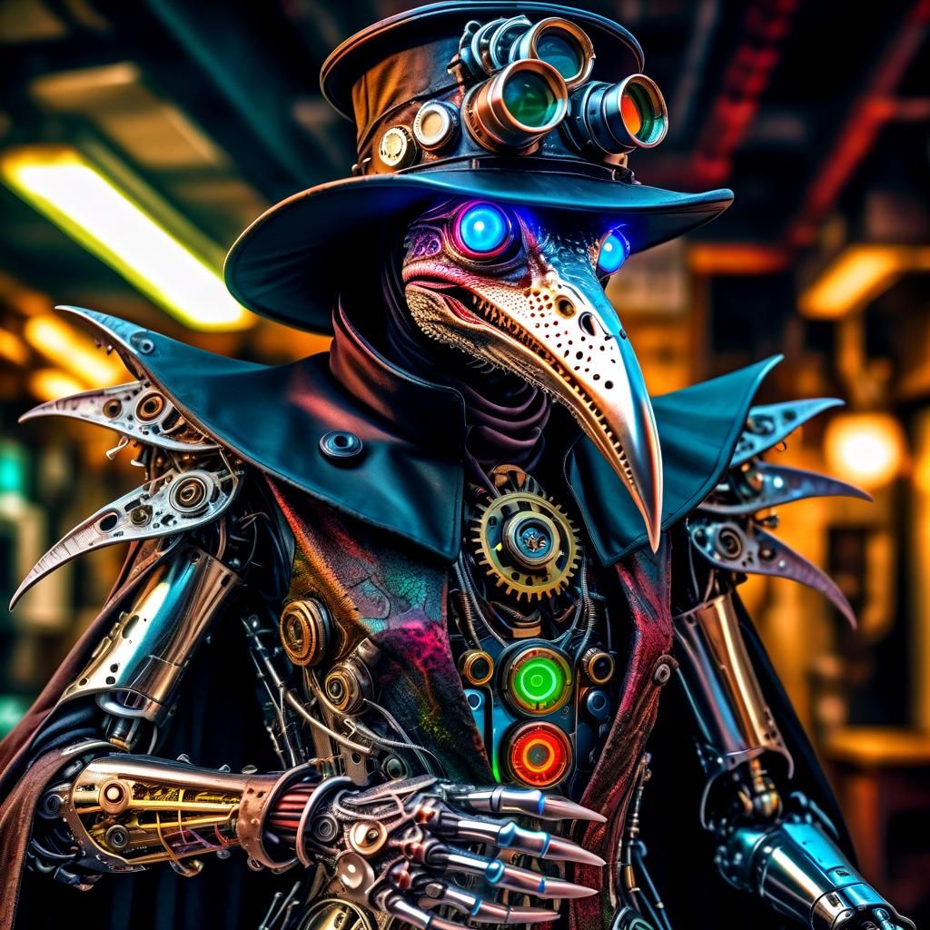 Steampunk Cyborg Plague Doctor in DMT Realm