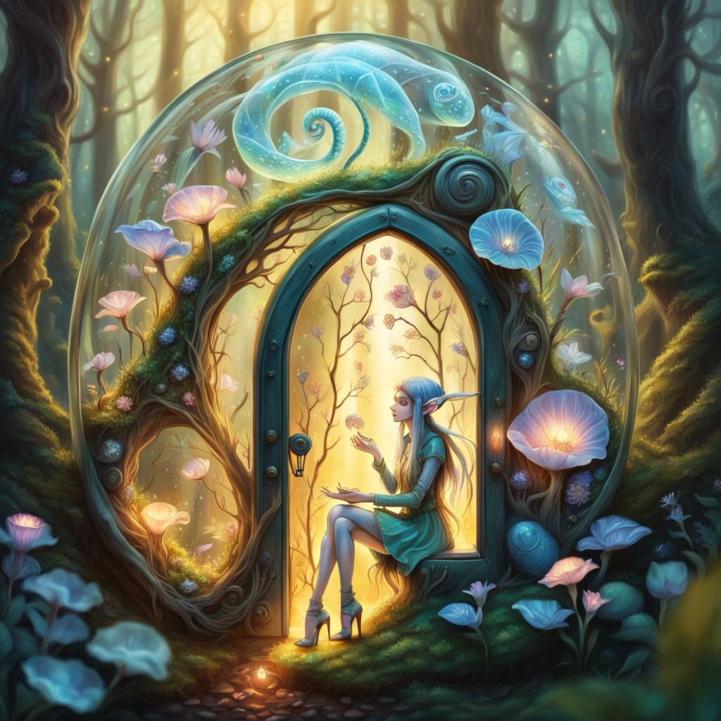 Enchanting Elf Girl in Magical Forest Scene
