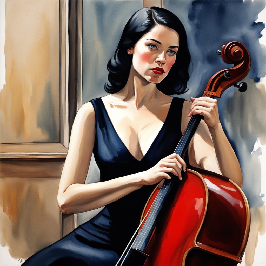 Cello Player in Style of Edward Hopper