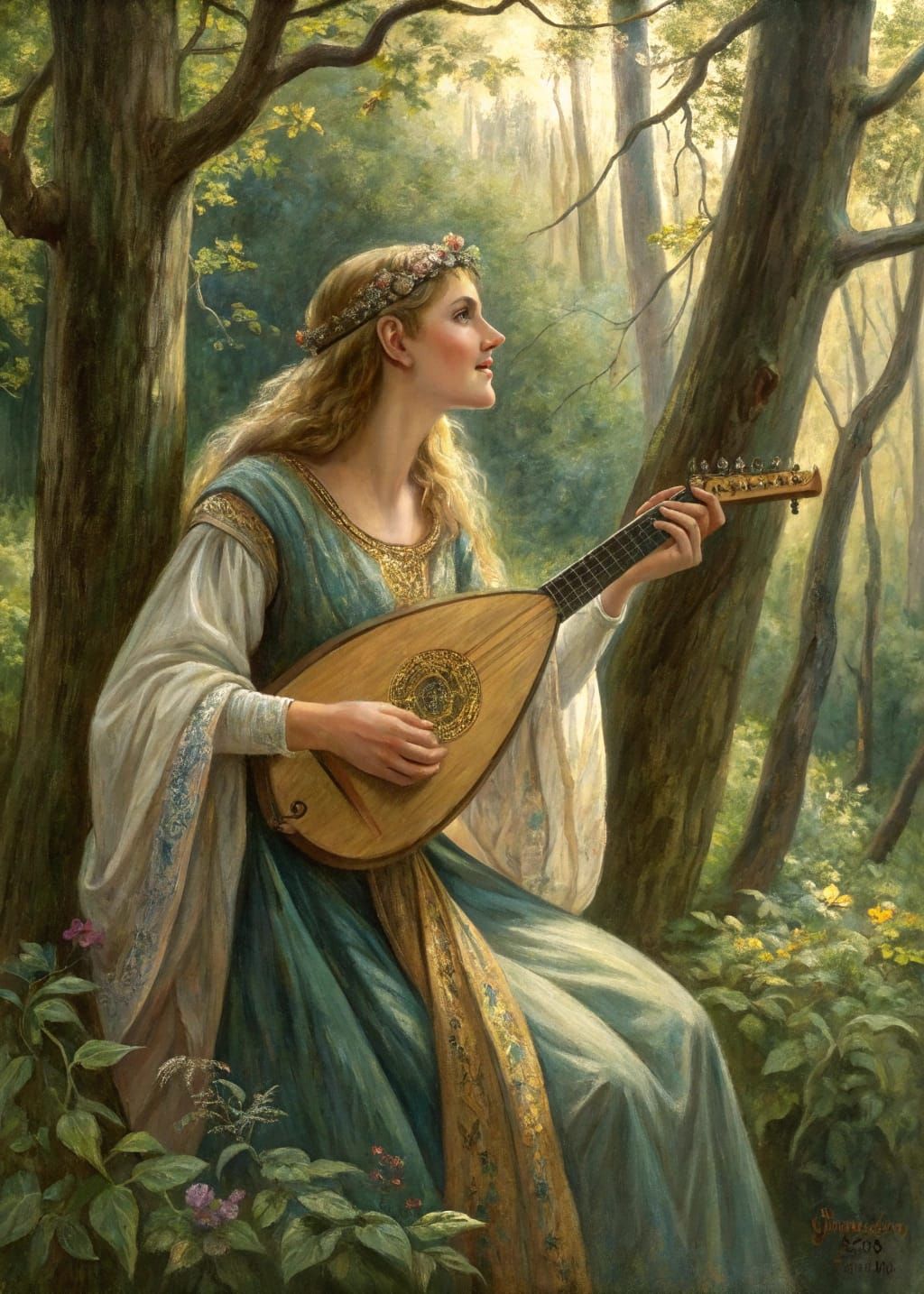 Forest Elf Plays Lute: Impressionist Portrait