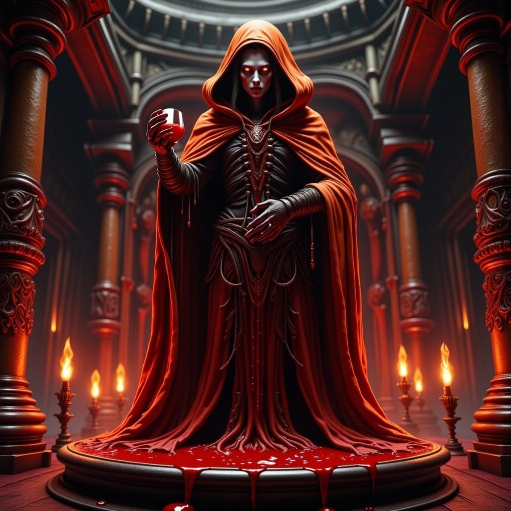 Ophelia: Dark Cleric with Wine, Fantasy Card Art