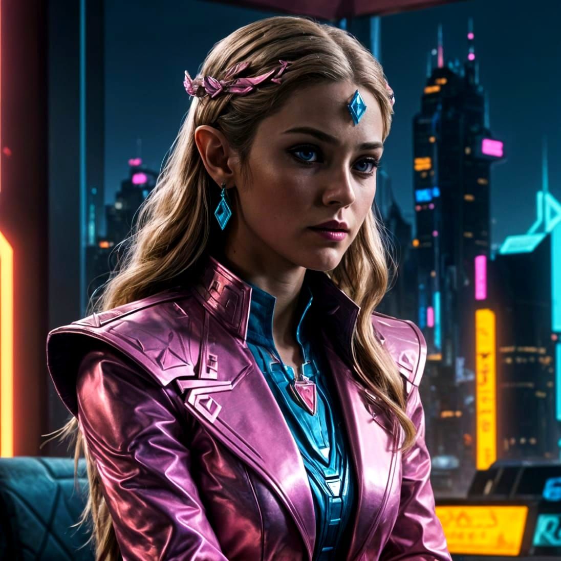 Cyberpunk CEO Zelda in Digital Matte Painting