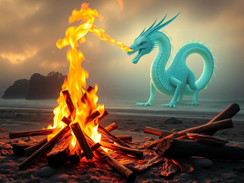 A bioluminescent sea monster blowing a fire