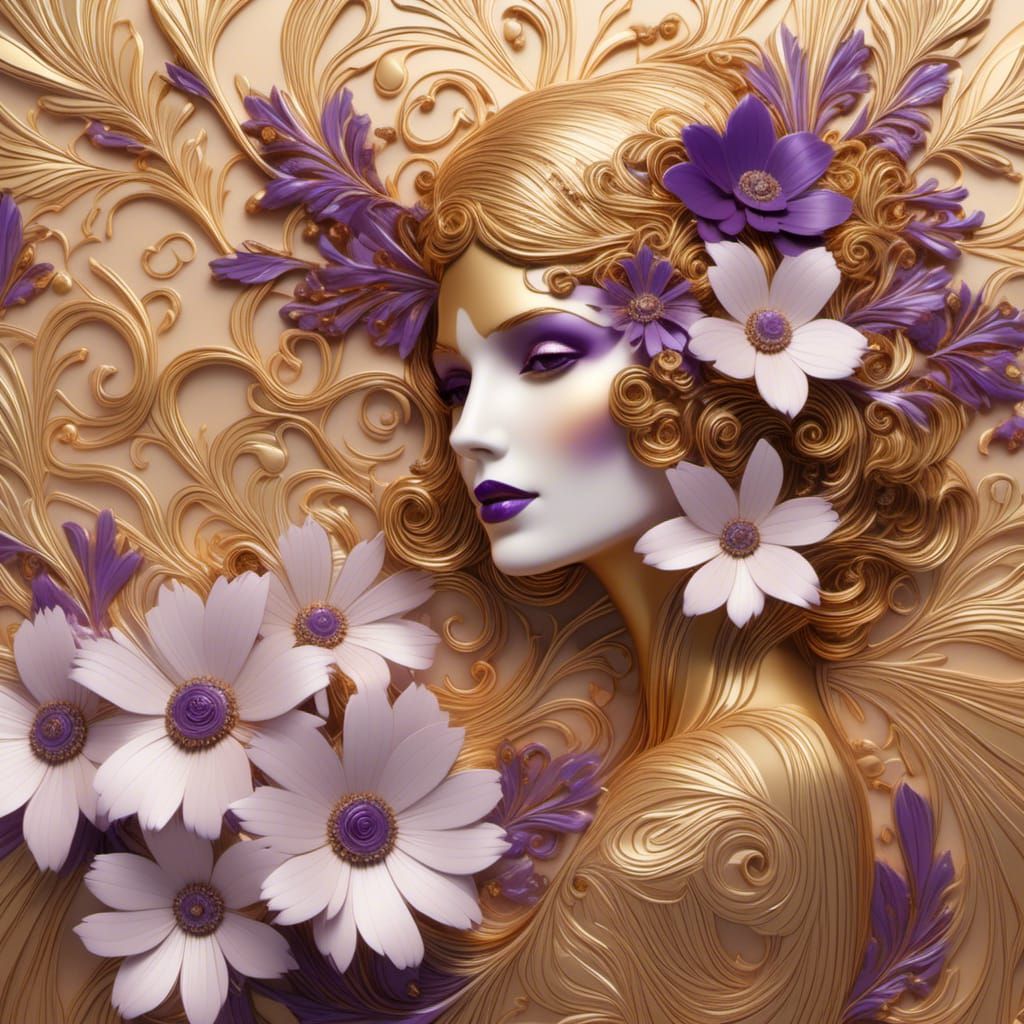 Woman with Flowers: Stunning 3D Fantasy Portrait