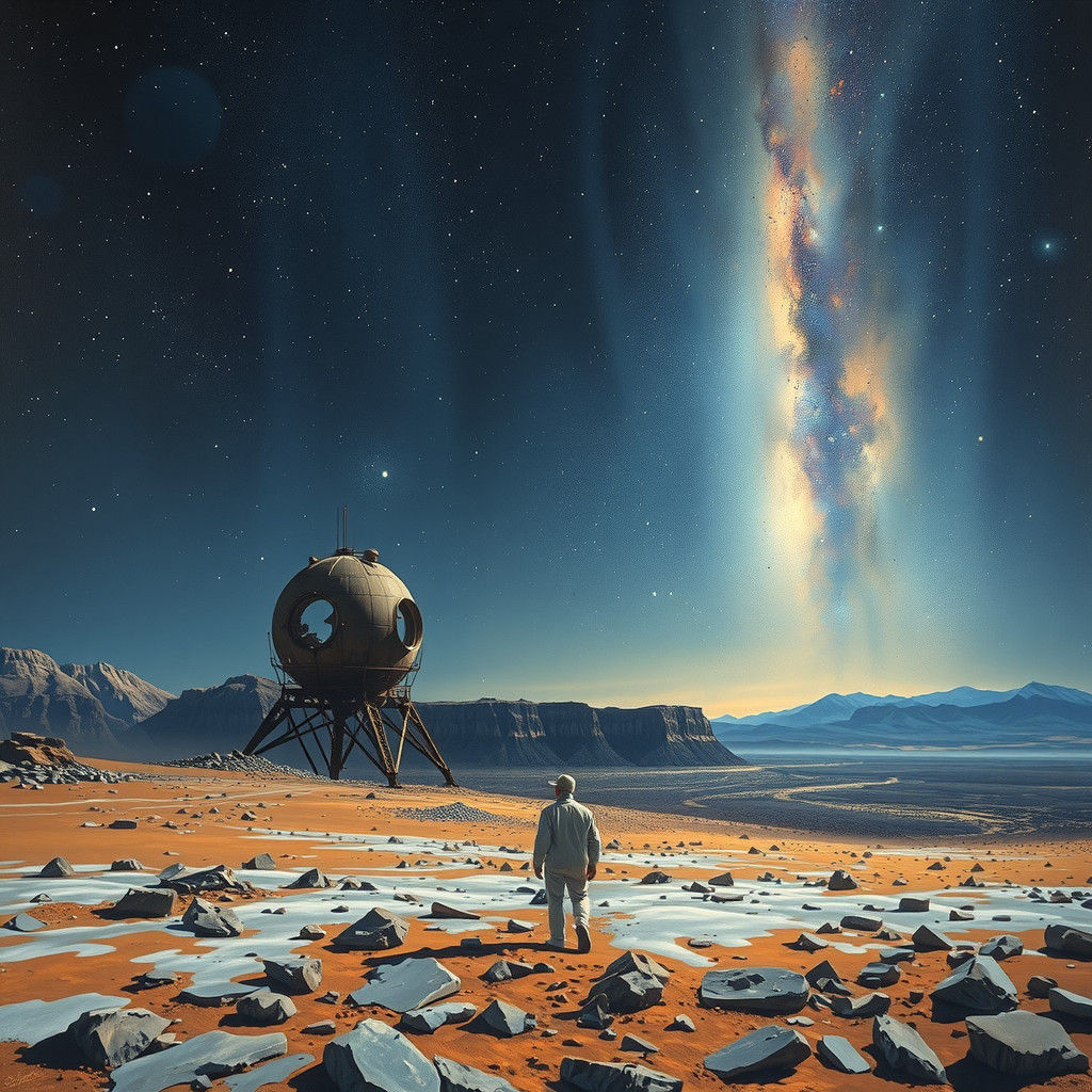 Milky Way Sky with Derelict Satellites as Oil Painting